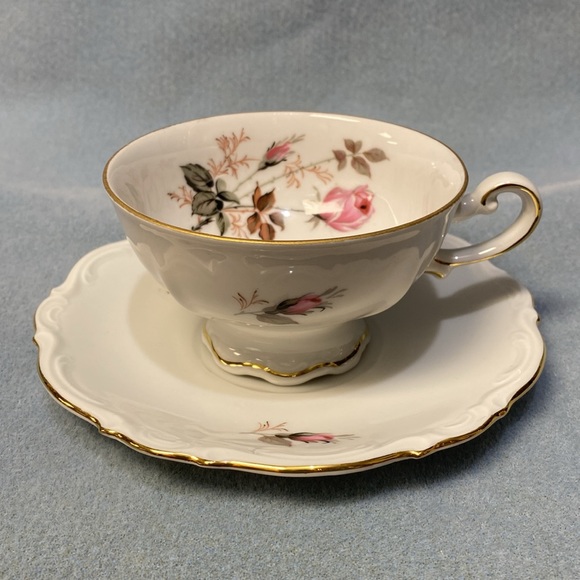 Pink Rose Mitterteich Bavaria Germany Footed Coffee Cup and Saucer - Picture 2 of 15